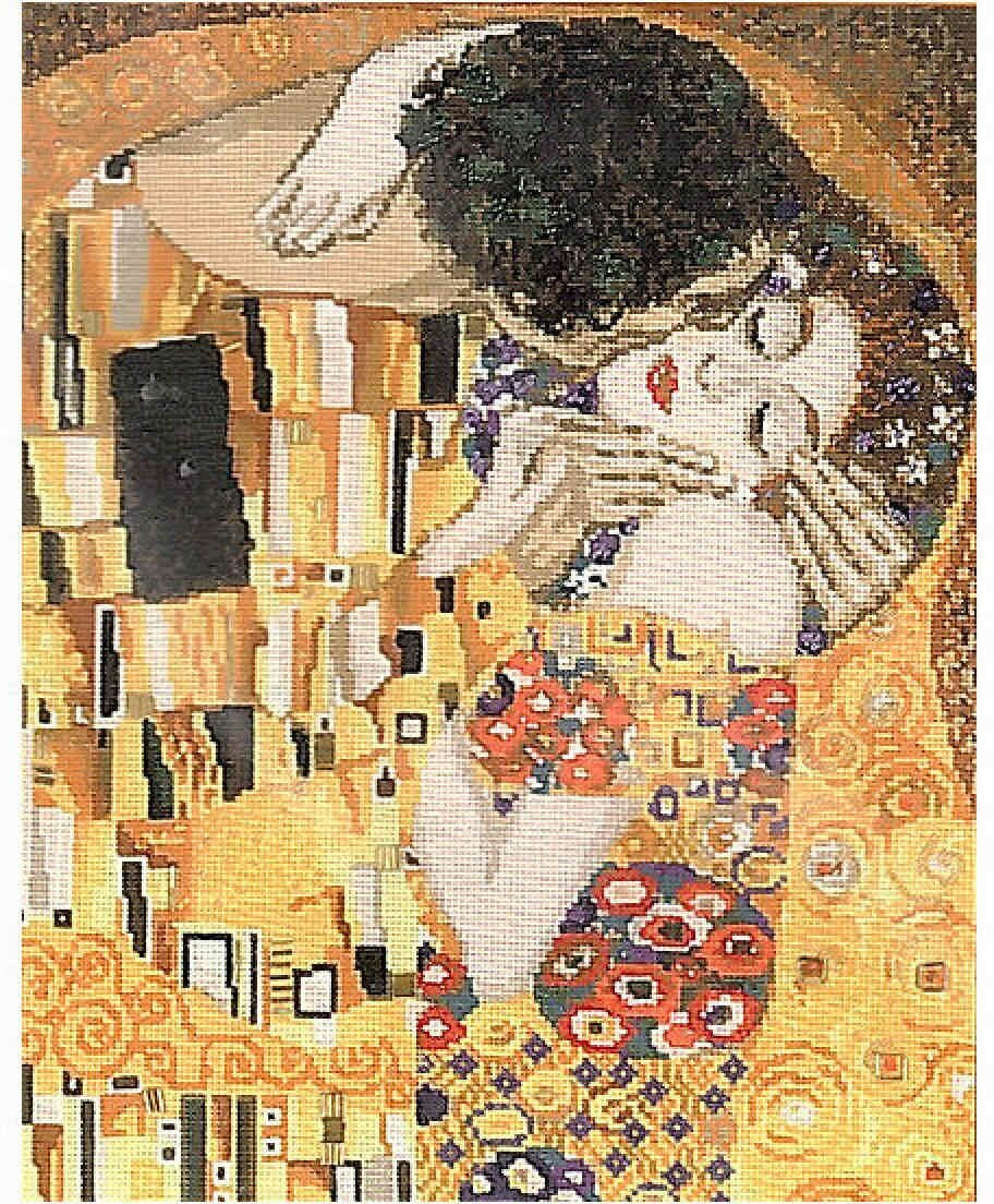 Набор для вышивания крестом Поцелуй по мотивам картины Г. Климта Риолис арт. 1170 30х35 см - фотография № 4