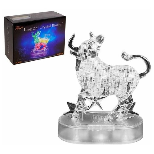 Пазл 3D кристаллический, «Знак зодиака Телец», 43 детали, световые эффекты, работает от батареек