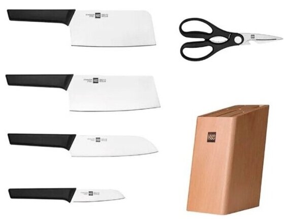 Набор кухонных ножей на подставке+ножницы Huohou 6-Piece Kitchen Knife Set Lite (HU0058), черный, 6 предметов