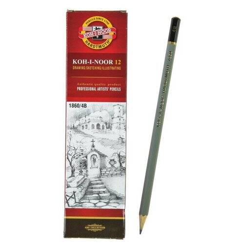 карандаш чернографитный koh i noor toison d or 1900 4b заточенный 190004b00509 Карандаш чернографитный Koh-I-Noor 1860 4B Gold Star, профессиональный(12 шт.)