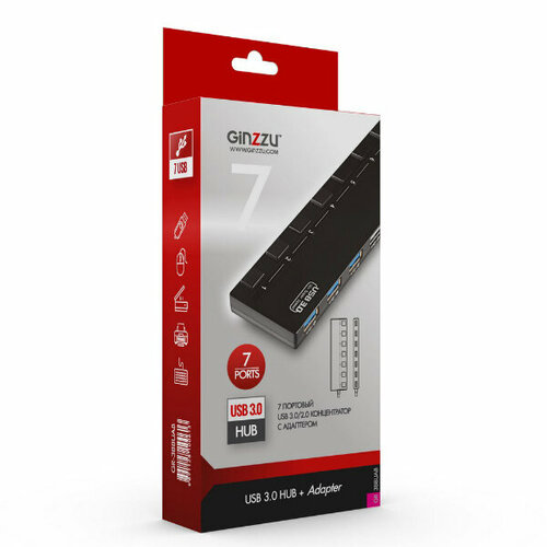 Концентаратор HUB GR-388UAB Ginzzu USB 3020 7 port adapter 227000₽