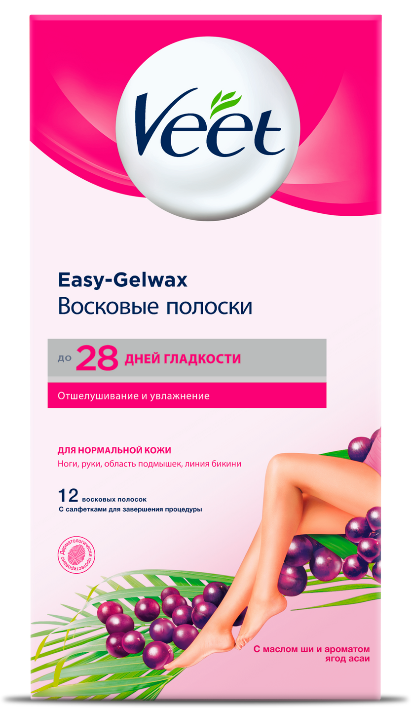 Veet, восковые полоски для депиляции (для нормальной кожи), 12 шт.