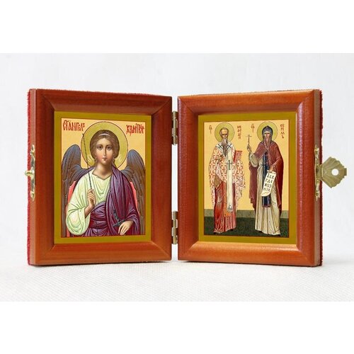 Складень именной Равноапостольные Кирилл и Мефодий - Ангел Хранитель, из двух икон 8*9,5 см