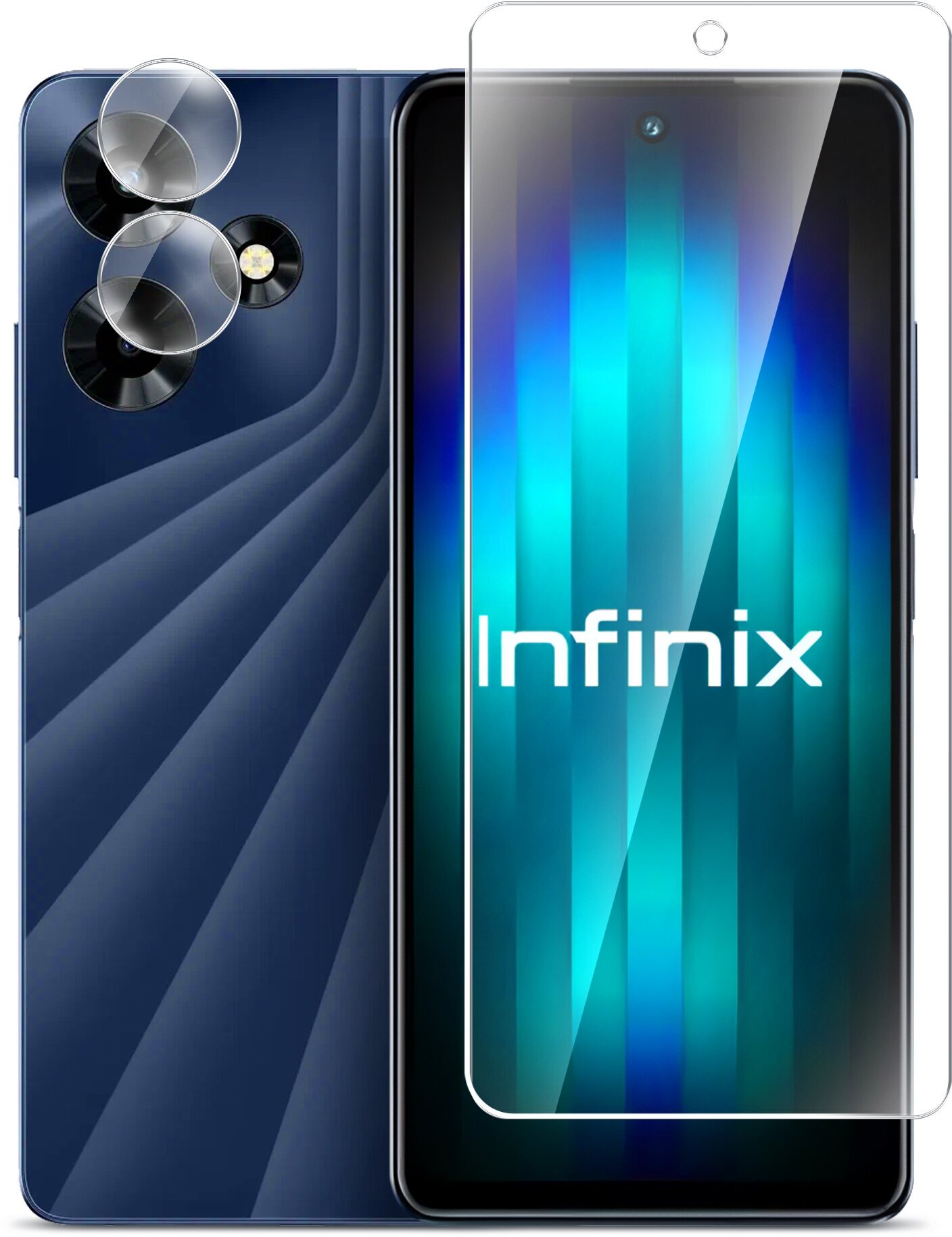 Защитное стекло для Infinix HOT 30 (Инфиникс ХОТ 30) на Экран и Камеру, (гибридное: пленка+стекловолокно), прозрачное тонкое Hybrid Glass, Miuko