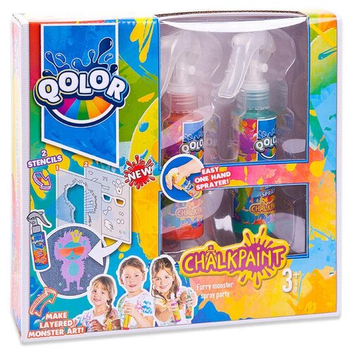 Краски меловые QOLOR. Набор для творчества  &quotВечеринка монстров &quot- в наборе: 2 баллончика красок по 80 мл, 2 трафарета 381-17