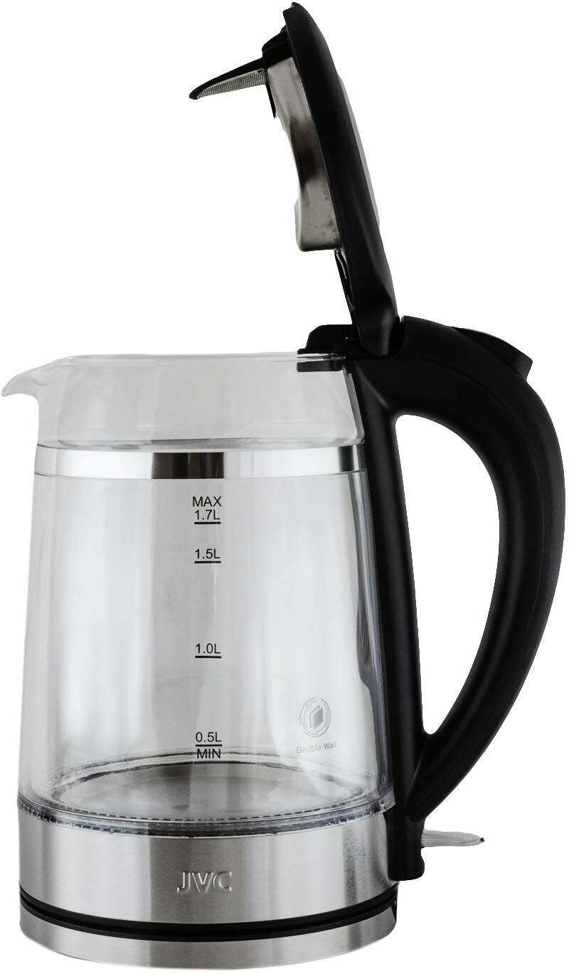 Чайник электрический JVC, JK-KE1815, черный, 1.7 л, 2200 Вт, скрытый нагревательный элемент, стекло - фотография № 8