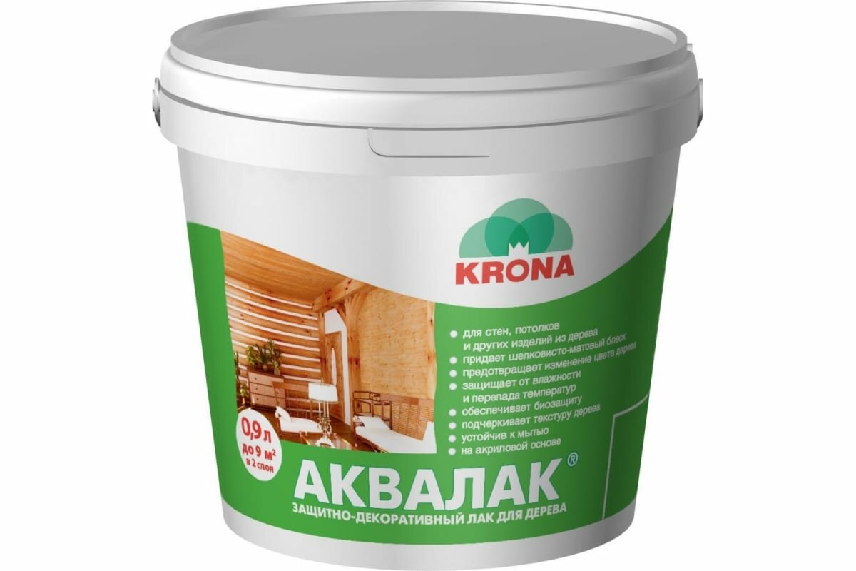 Лак акриловый KRONA Аквалак защитно-декоративный, палисандр шоколад, 0,9 л