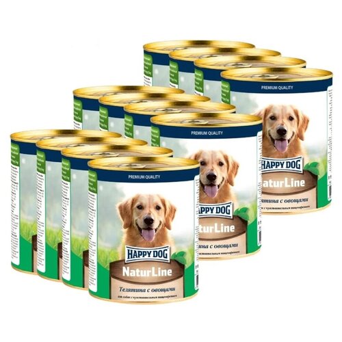 Влажный корм для собак Happy Dog NaturLine, телятина, с овощами 1 уп. х 12 шт. х 970 г