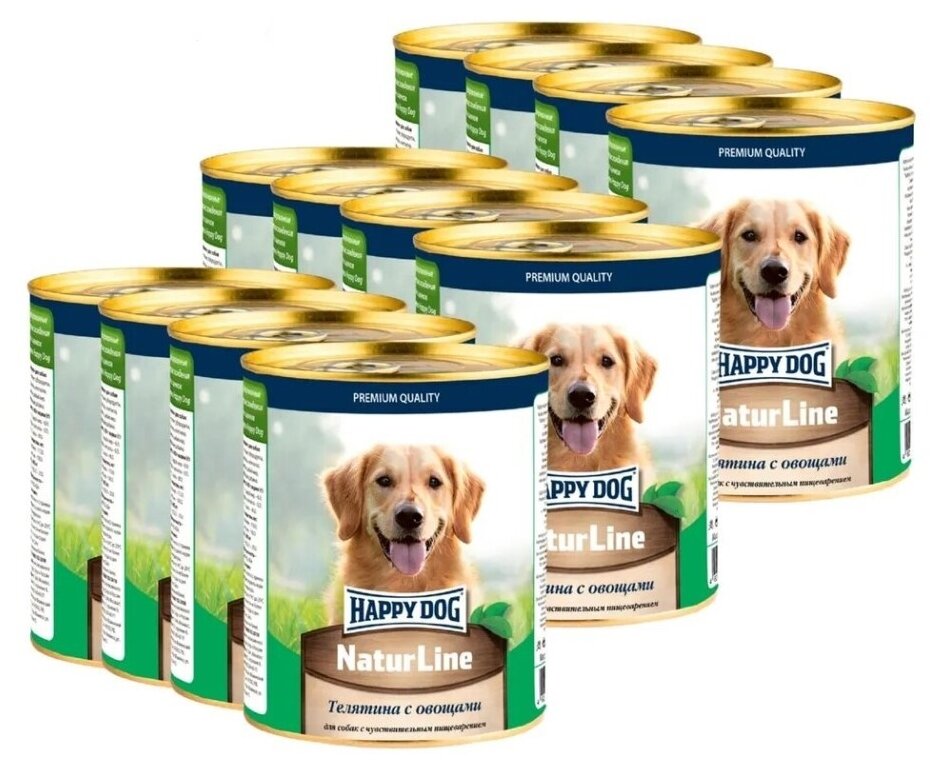 Влажный корм для собак Happy Dog NaturLine, телятина, с овощами 12 шт. х 970 г