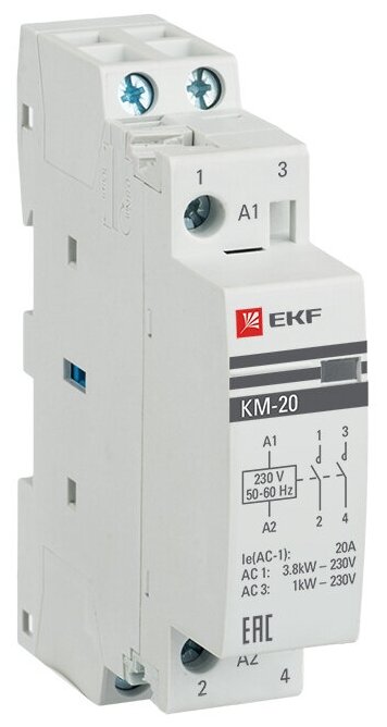 Контактор модульный КМ 20А 2NО (1 мод.) EKF km-1-20-20