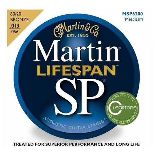 Martin MSP6200 SP Lifespan 80/20 Bronze Medium струны для акустической гитары 13-56