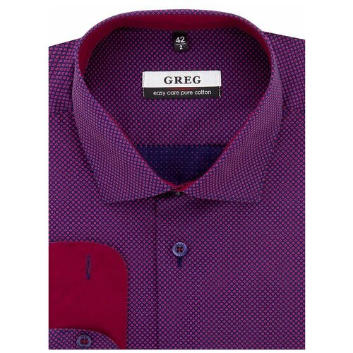 фото Рубашка мужская длинный рукав greg 623/131/42345/z/1_gb, полуприталенный силуэт / regular fit, цвет бордовый, рост 174-184, размер ворота 42