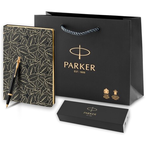 Подарочный набор: Шариковая ручка Parker IM Metal Black GT и ежедневник черного цвета с рисунком