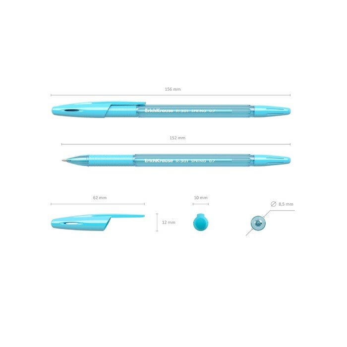 Набор ручек шариковых Erich Krause "Spring Stick & Grip", 4 шт, узел 0,7 мм, синие, длина линии письма 1000 м