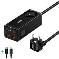 Сетевое зарядное устройство Baseus Home Charger GaN3 Pro Desktop Powerstrip AC + 2хUSB + 2хType-C 100W EU (PSZM000401)+Cable Type-C-Type-C 100W 1м