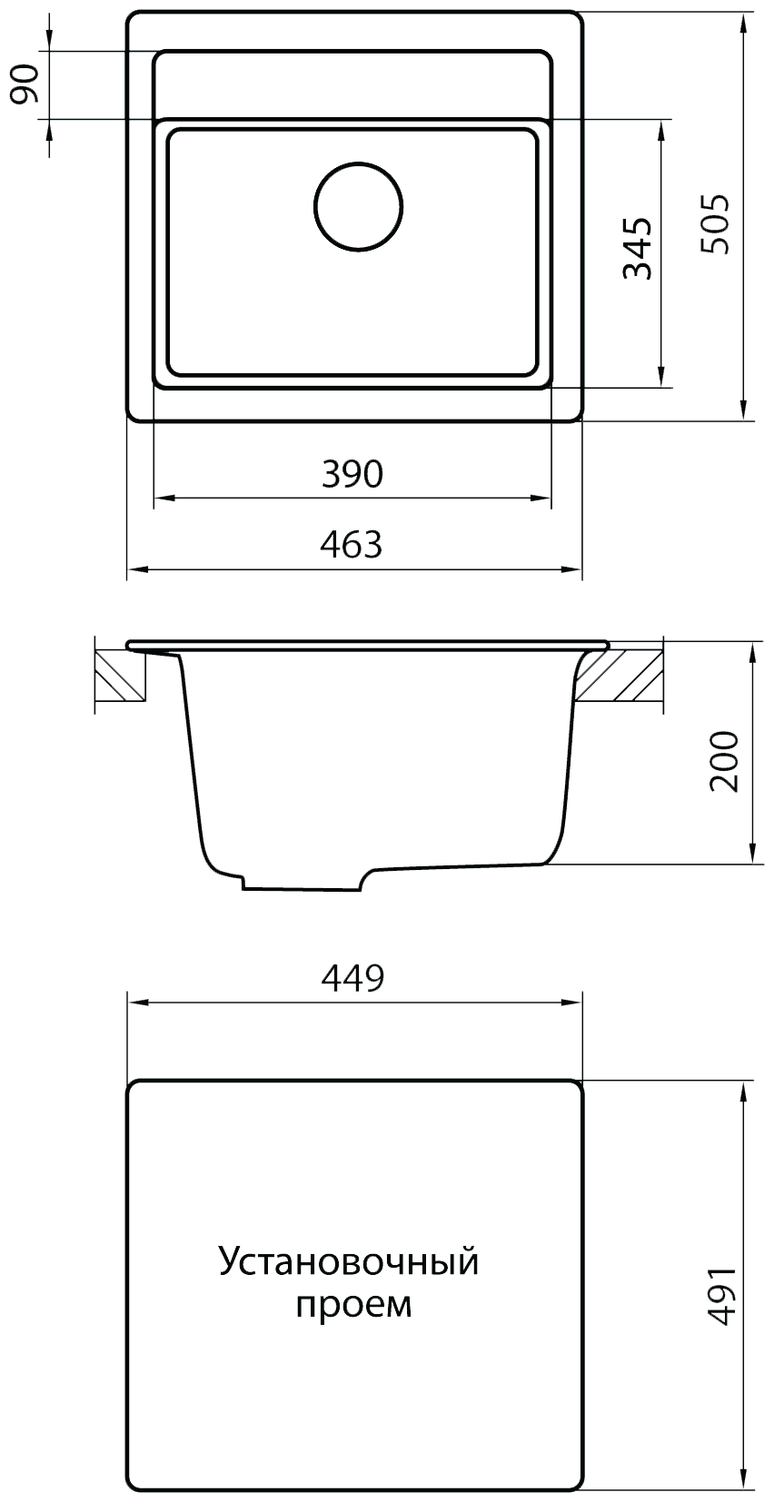 Мойка GRANICOM G-021 (465*505мм), 1 чаша (грей) - фотография № 4