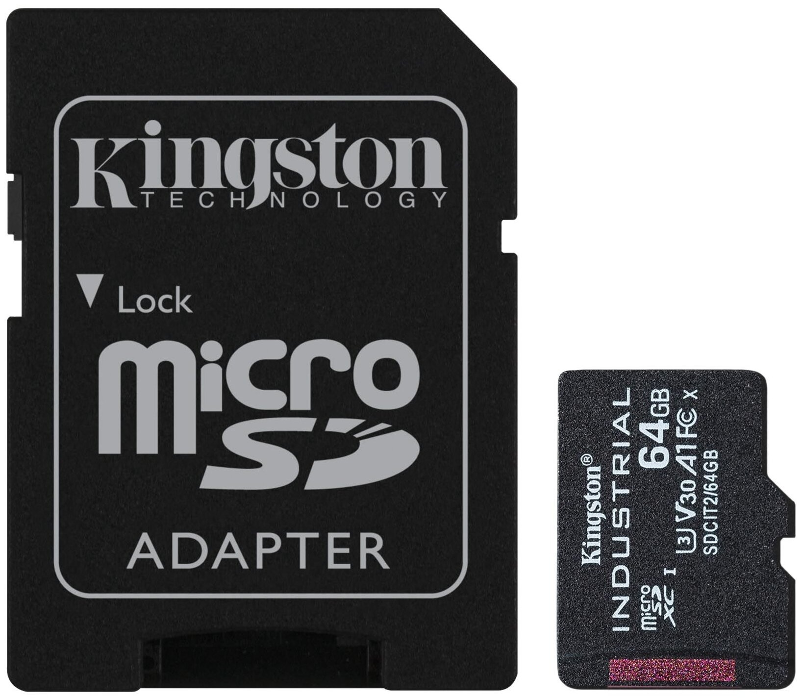 Промышленная карта памяти microSDXC Kingston, 64 Гб Class 10, темп. режим от -40℃ до +85℃, с адаптером