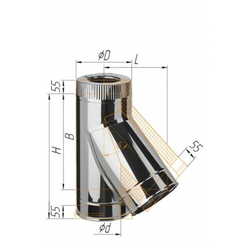 Сэндвич-тройник 135° Ferrum AISI 430 0,8 мм+нерж. Ф130х200