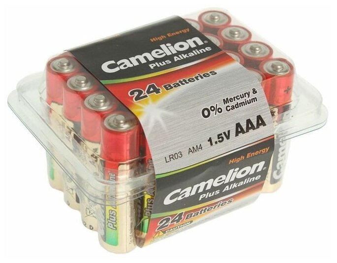 Батарейка алкалиновая Camelion Plus Alkaline, AAA, LR03-24BOX (LR03-PB24), 1.5В, набор 24 шт.