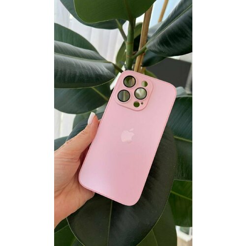(AG) Чехол матовый IPhone 14 Pro розовый с защитой на линзах / AG - Glass IPhone 14 Pro Pink Logo