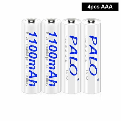 Аккумуляторные батарейки типа ААА Palo 1100 mAh, 1,2 V 4 шт ( Мизинчиковые ) Ni-MH, цвет белый