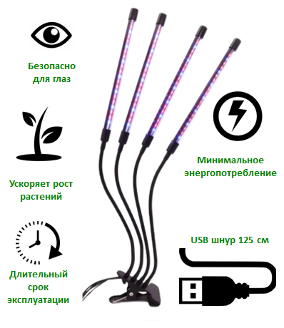 Фитолампа для растений, 80 диодов LED светильник для рассады, светодиодный фитосветильник, полный спектр, черный - фотография № 1