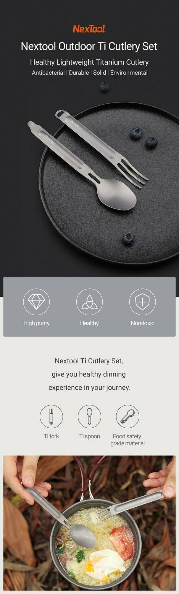 Походный набор столовых приборов Xiaomi NexTool Titanium Cutlery Set (NE0124) - фото №20