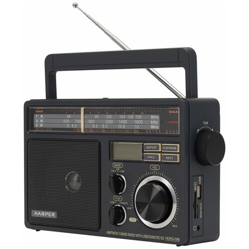Портативный радиоприемник Harper HDRS-099 black портативный радиоприемник max mr 400 серебро