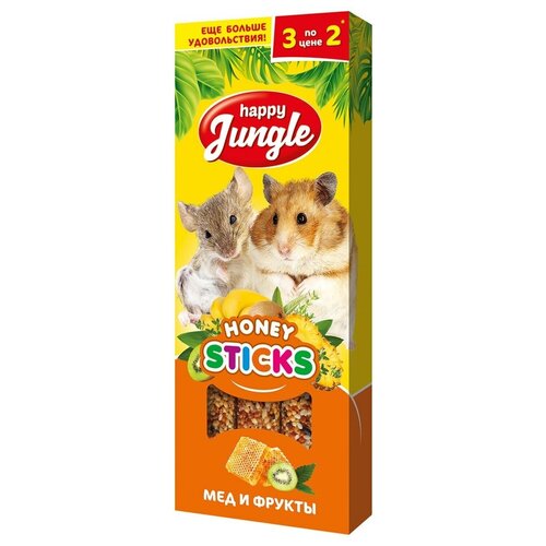 Лакомство для грызунов Happy Jungle Мед + фрукты 3шт 90г