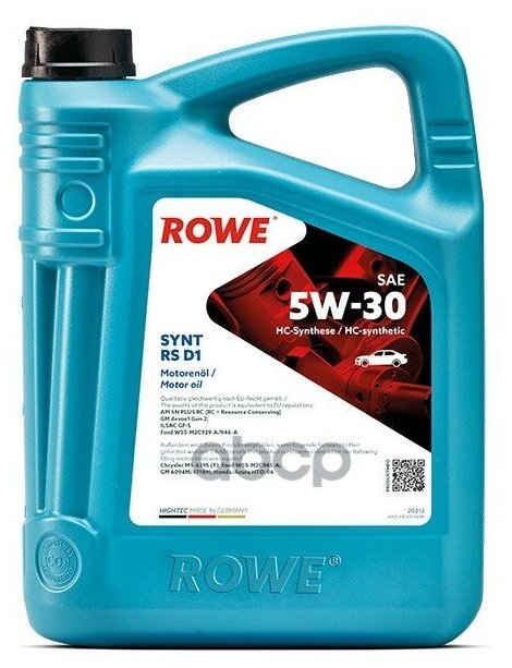 ROWE Масло Rowe 5w30 Hightec Synt Rs D1 Api Sp Rc/Sn Plus Rc Ilsac Gf-5/-6a 4л Син