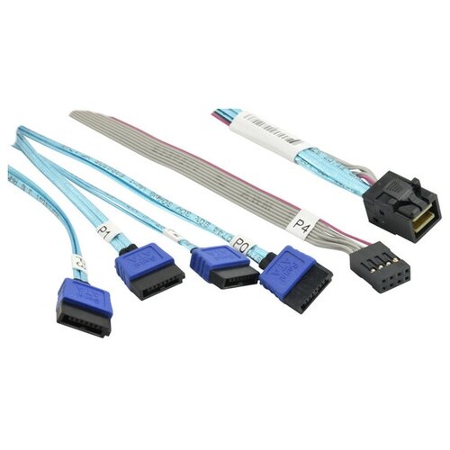 Кабель Supermicro mini SAS HD - SATA (CBL-SAST-0699), 0.75 м, голубой internal 12g hd mini sas sff 8643 host to 4 sata target cable with nylon braiding