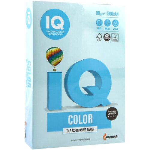 Бумага цветная А4, 80 г/кв. м, 500 листов, пастель, голубой IQ Color Mondi 00-00000660