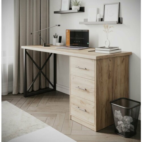 Письменный стол Лофт-3 с ящиками / Дуб Вотан / 1500х750х600