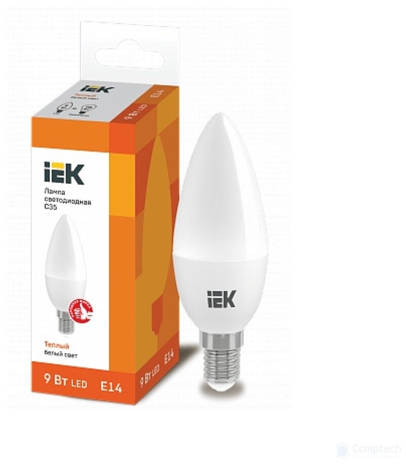 IEK Лампа светодиодная ECO C35 9Вт свеча 3000К E27 230В IEK LLE-C35-9-230-30-E27