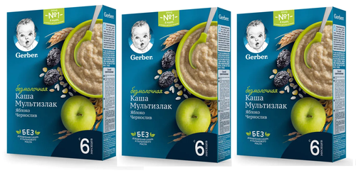 Каша безмолочная Gerber мультизлаковая чернослив-яблоко 180г 3 коробочки