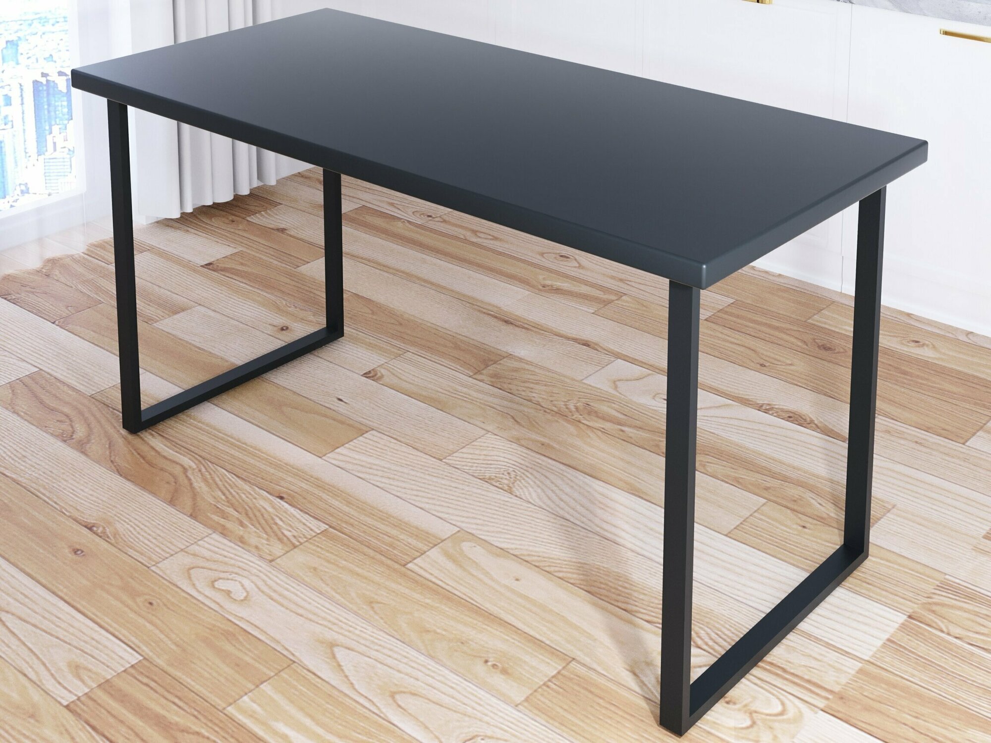 Стол кухонный Loft со столешницей цвета антрацит из массива сосны 40 мм и черными металлическими ножками, 130х60х75 см