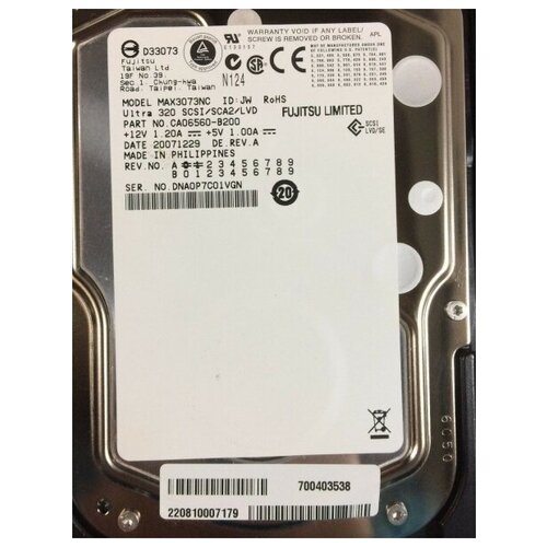 Внутренний жесткий диск Fujitsu CA06560-B200 (CA06560-B200) жесткий диск hp ca06560 b20100dc 72 8gb u320scsi 3 5 hdd