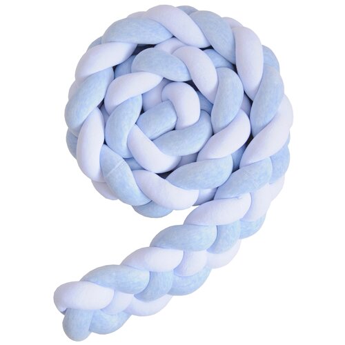 фото Бортик для детской кровати "коса", childrens-textiles, хлопковый велюр, 2.3 м, цвет - голубой меланж, белый childrens textiles