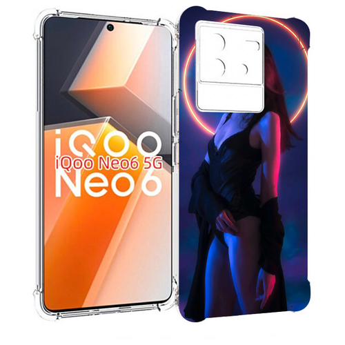 Чехол MyPads девушка с неоновым кругом женский для Vivo iQoo Neo 6 5G задняя-панель-накладка-бампер