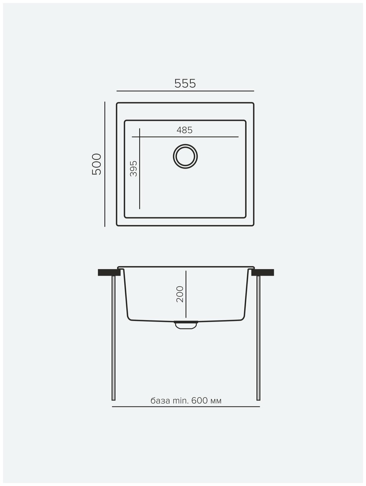 Накладная кухонная мойка 55.5 см, Tolero R-111, 701 Серый - фотография № 3
