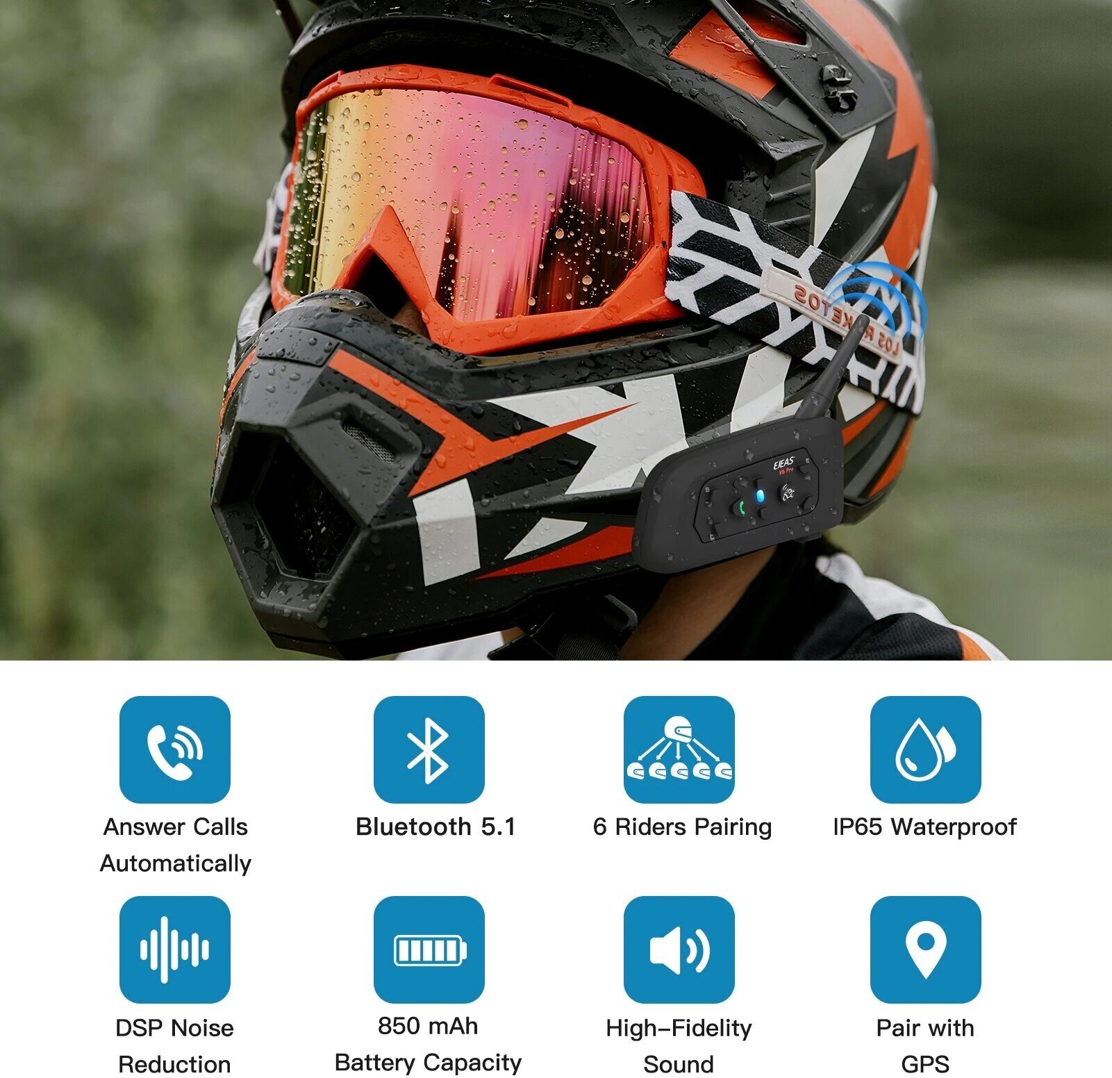 Комплект из двух Bluetooth гарнитур EJEAS V6 Pro для шлема