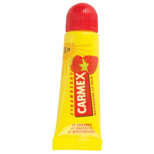 Carmex Бальзам для губ Strawberry tube, желтый натуральный бальзам для губ с ароматом ягод в стике carmex naturally berry flavor 4 25 мл