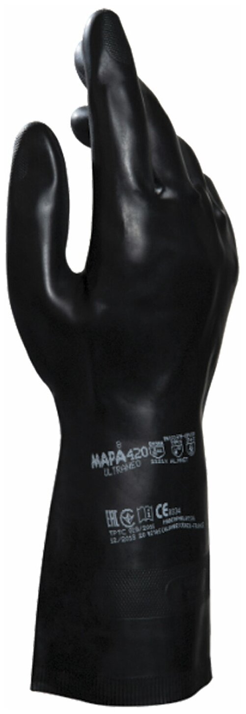 Перчатки латексно-неопреновые Mapa Professionnel Technic, хлопчатобумажное напыление, 7, S, черные UltraNeo 420