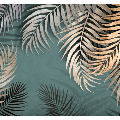 Моющиеся виниловые фотообои GrandPiK Пальмовые листья на зеленом фоне, 300х280 см моющиеся виниловые фотообои grandpik серые листья на зеленом фоне 300х280 см