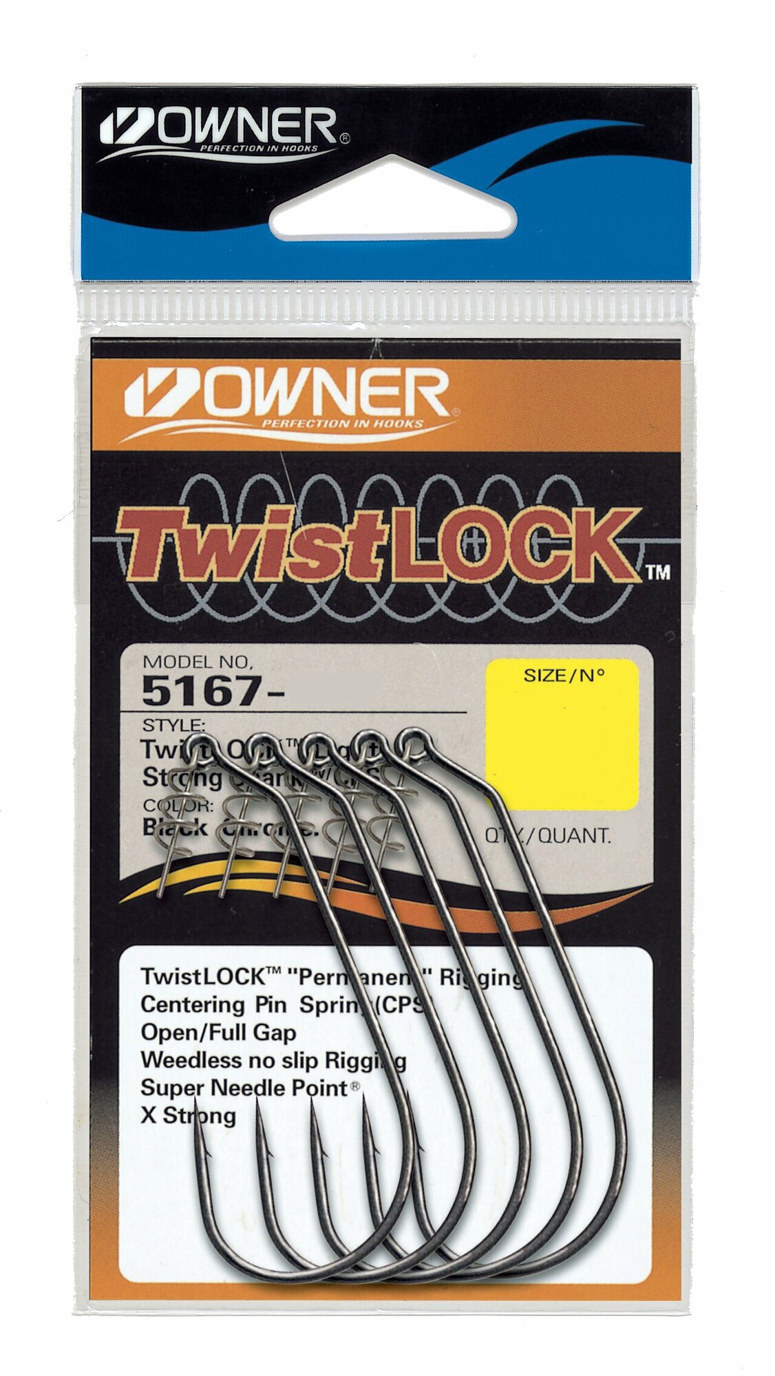OWNER Крючок офсетный OWNER 5167 TWIST LOCK LIGHT BC (Размер # 6/0; 4шт Black Chrome) — фото 6
