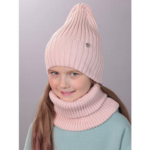 фото Шапка бини поляярик, размер 54-56, розовый, бежевый