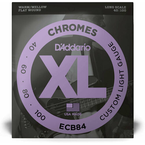 струны для бас гитары d addario ecb80 D`Addario ECB-84 струны для бас гитары c мензурой Long 34-35, хром, плоская оплётка, 40-100