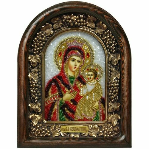 Икона Божией Матери Скоропослушница из бисера и натуральных камней, арт ДИ-348
