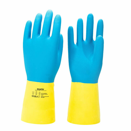 Перчатки защитные латекс/неопрен КЩС SCAFFAСпектр Cem L/N70 цв. желт/син р11