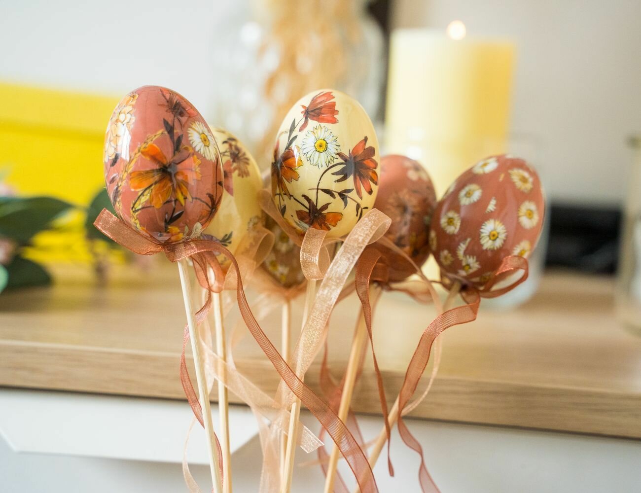 Декоративные пасхальные яйца на палочках услада для души, 6 см (упаковка 6 шт.), Kaemingk 805872